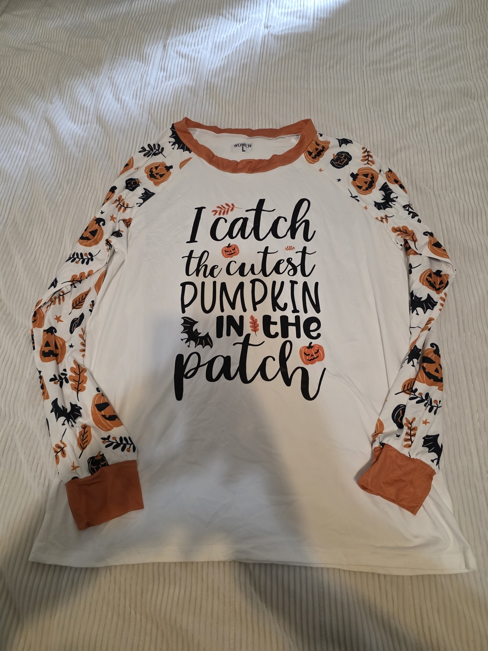 White & Orange Halloween Pumpkin Long-Sleeve Top